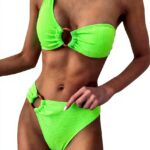 AMDOLE Bikini Femme Deux Pièces Épaule Unique Festonné Vert