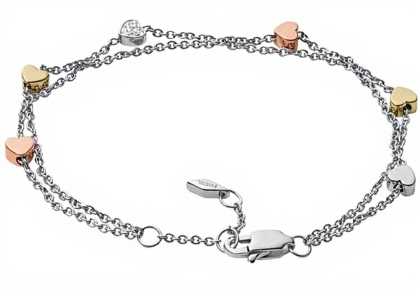 Bracelet femme Fossil acier inoxydable double chaîne fermoir
