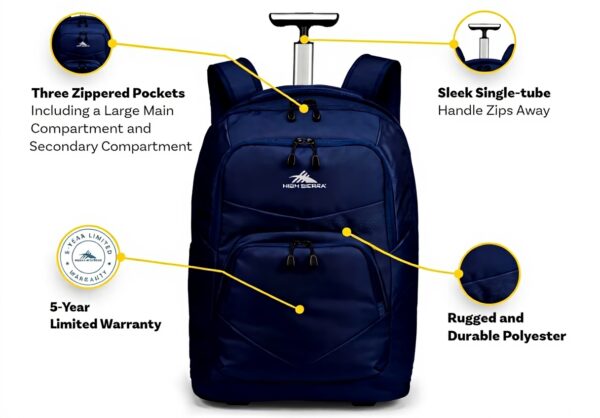 Sac à dos à roulettes High Sierra réflectivité 360 degrés